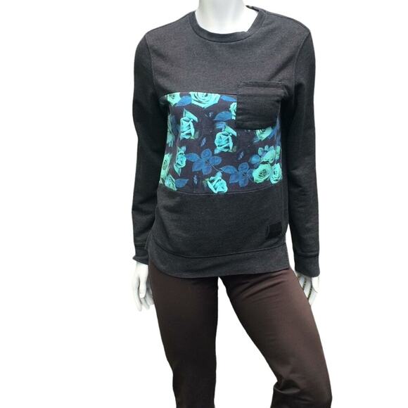 On the Byas Floral Sweatshirt with Pocket Gray Green Women's Size Small - Picture 1 of 8